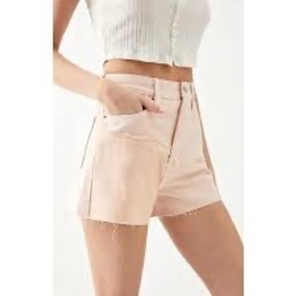 Pacsun Ultra High Rise Vintage Denim Shorts Peach Pink Raw Hem Button Fly NWT 25